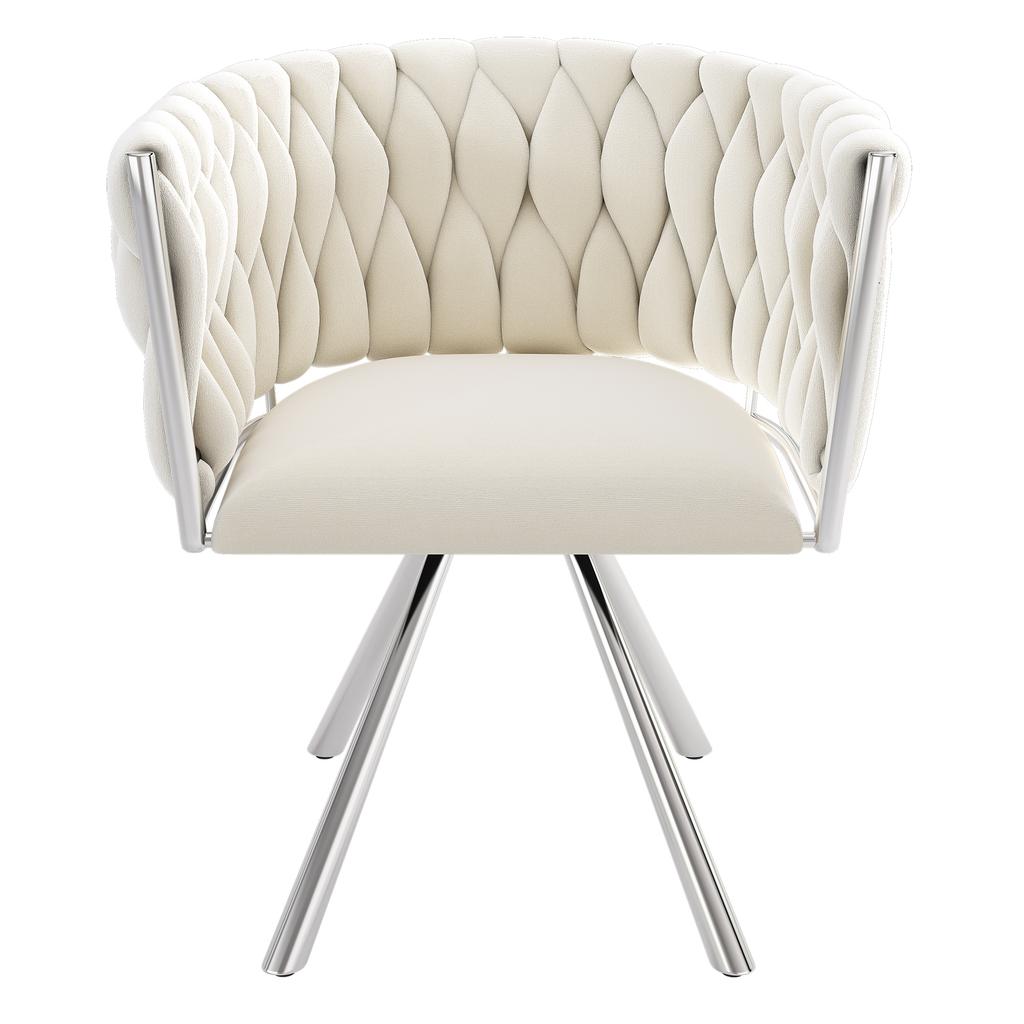 Samt Esszimmerstuhl, 2er-Set, Einzelner leichter Luxus Wohnzimmer Schlafzimmer Drehstuhl, Freizeit-Drehstuhl mit vier Metall-Stützbeinen, Beige+Silber