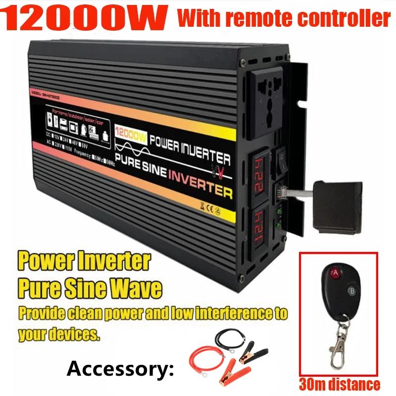 LCD Display Solar Power Inverter 12V 24V To 110V/220V Pure Sine Wave Voltage Transformer Car Charge Converter 8000/10000W