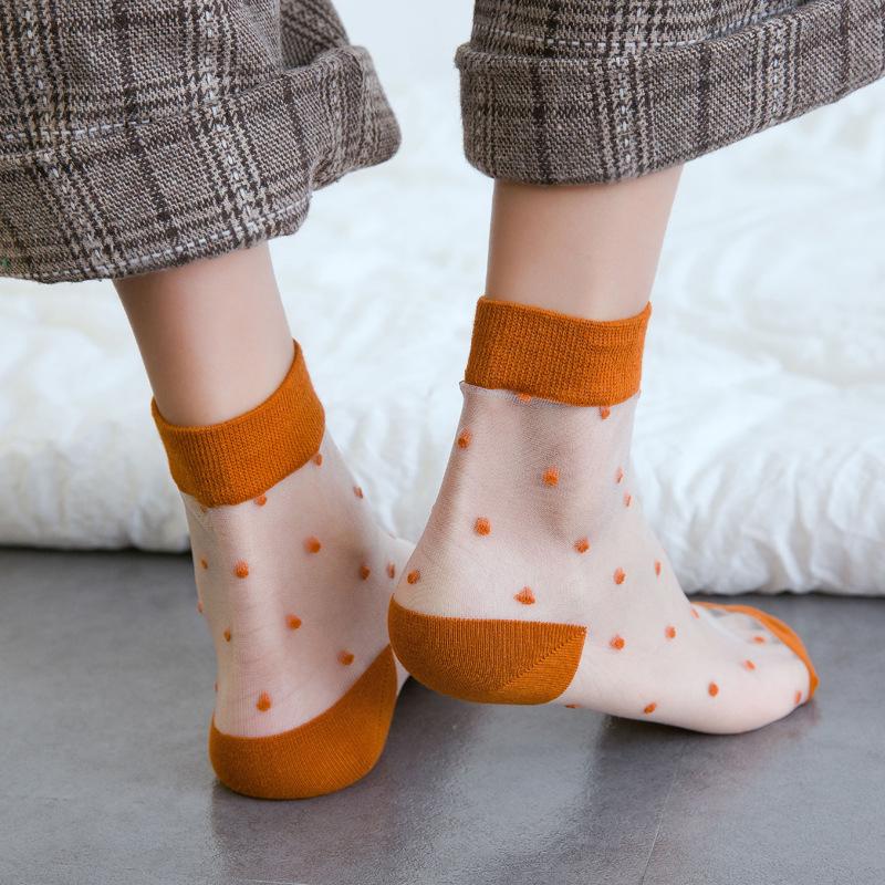 1Pair Transparent Short Sock Silk Elastic Hosiery Mesh Candy Color Polka Dot Ankle Socks Fashion