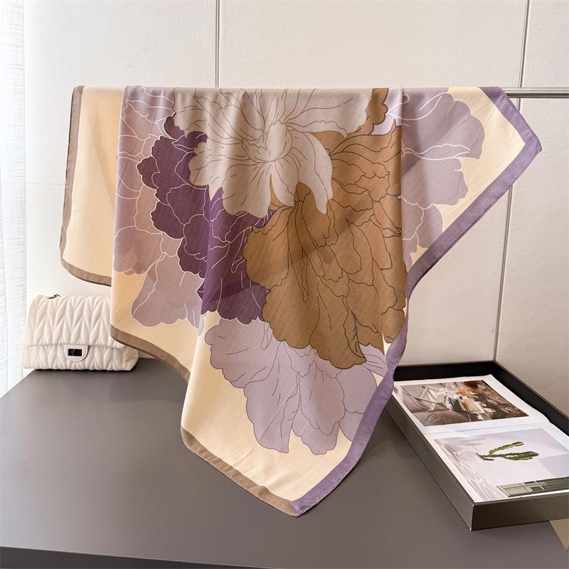 Handkerchiefs Hair Cotton Linen Scarf 90*90Cm Print Satin Big Square Silk Scarves Shawl Wraps Women Luxury Hijab Headband