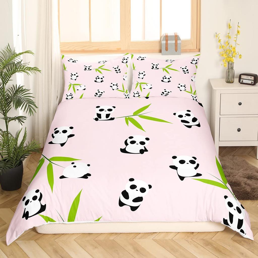 Husă de plapumă 3D Panda Mărime Queen Husă de plapumă drăguță cu panda Set de lenjerie de pat cu bambus Husă de plapumă pentru copii băieți fete adolescenți 3 piese