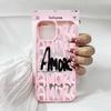 Amore-Love Italian Romantic Pink Lettering Phone Case for IPhone 16 12 13 Mini 11 17 14 15 Pro Max XR 7 8 Plus Shockproof Cover