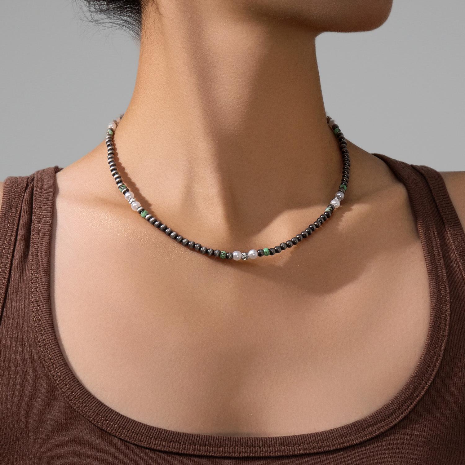Bohemian style gradually changing color brushed CCB bead mixed with pearl neck Navojo bead women s necklace