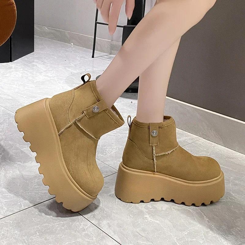 Fashion 8CM New Winter Women Warm Snow Boots Heels High Top Sport 2025 Autumn Sneakers Platform Motorcycle Boots Women Botas Feminina