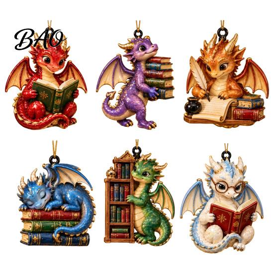 Book Club Party Supplies Bookish Dragon Ornament, Fantasy Dragons Christmas Hanging Gift for Readers Decoration, Acrylic Gothic Pendant, Gifts Lovers