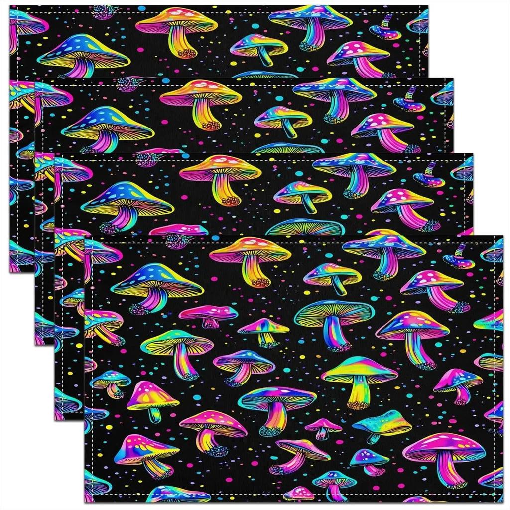 1PC Mushroom Decor Table Place Mats Longleg Mushroom Dragonfly Placemat for Kitchen Dining Table Decor
