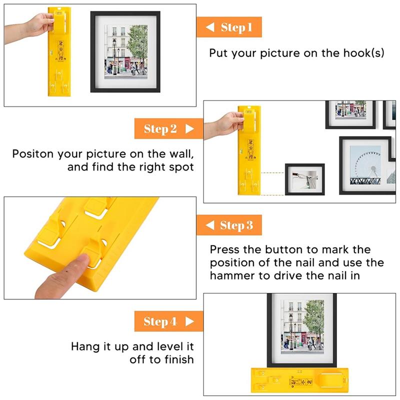 ABBY-Picture Hanging Kit, Picture Frame Hanger Tool With Level Measuring Ruler, Including 226 Pcs Of Wall Hanging Kit