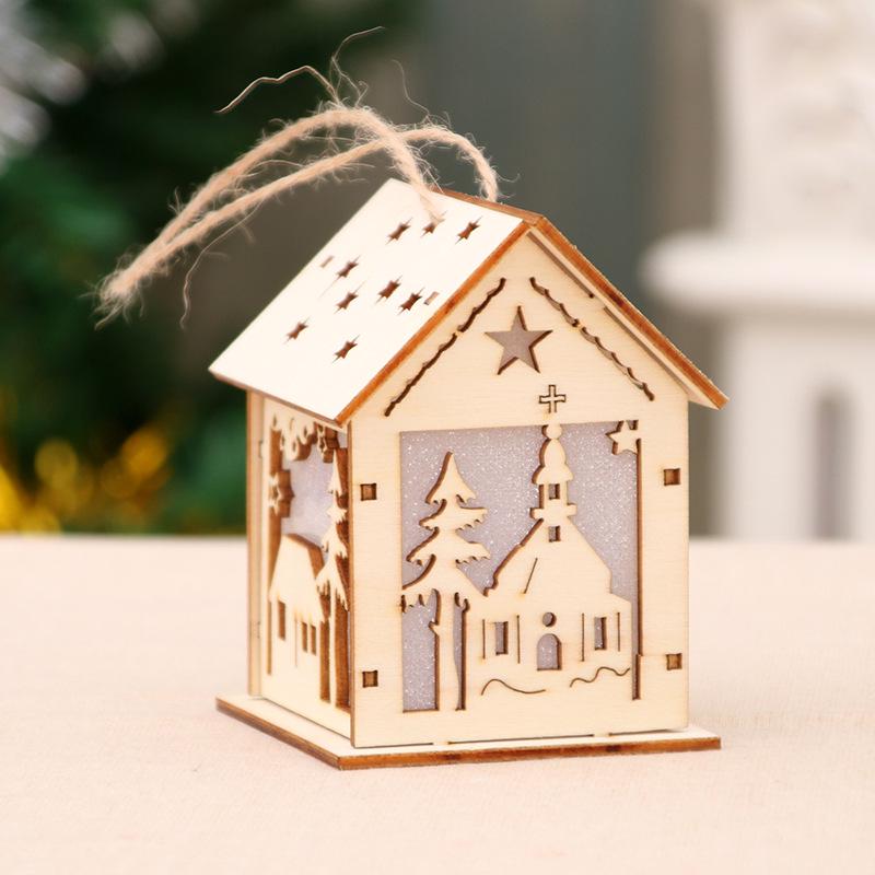 Xmas Luminous Wooden House Hotel Christmas Tree Window Decoration Pendant Ornaments DIY Gift