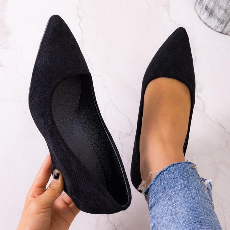 Shallow Retro Wedged Single Shoes for Women's Outer Wear Spring New Pointed Black Simple High Heels