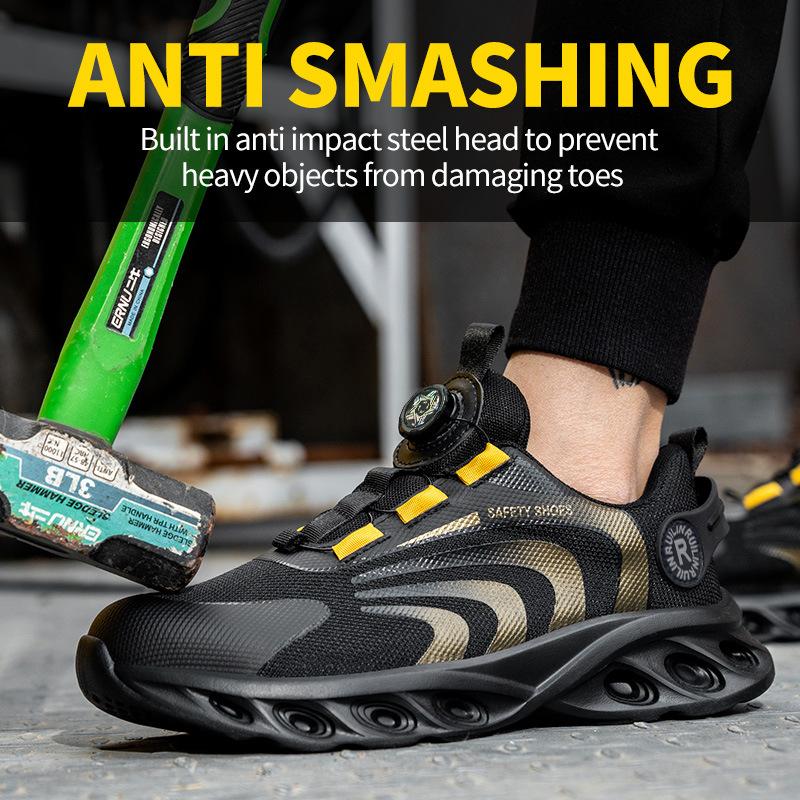 Rotating Button New Safety Shoes Men Anti-smash Anti-puncture Work Shoes Fashion Men Sport Shoes Security Protective Boots Men