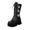 Winter Paltform Boots Women's Punk Silver Black Mid Calf Boots Starts Decor Wedges Shoes