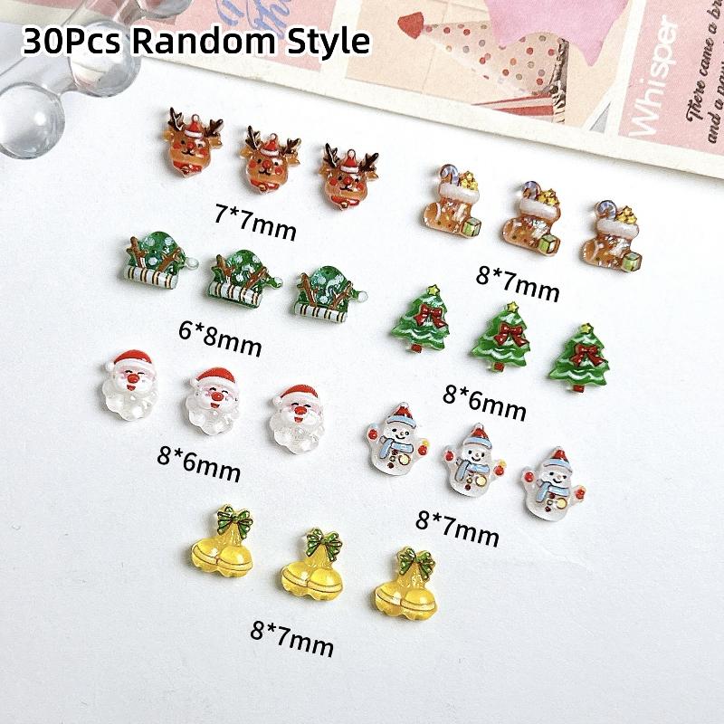 30Pcs Adorable Snowman Santa Claus Resin Nail Charms Cartoon Creative Colorful Christmas Series Nail Art Decorations Diy Nails