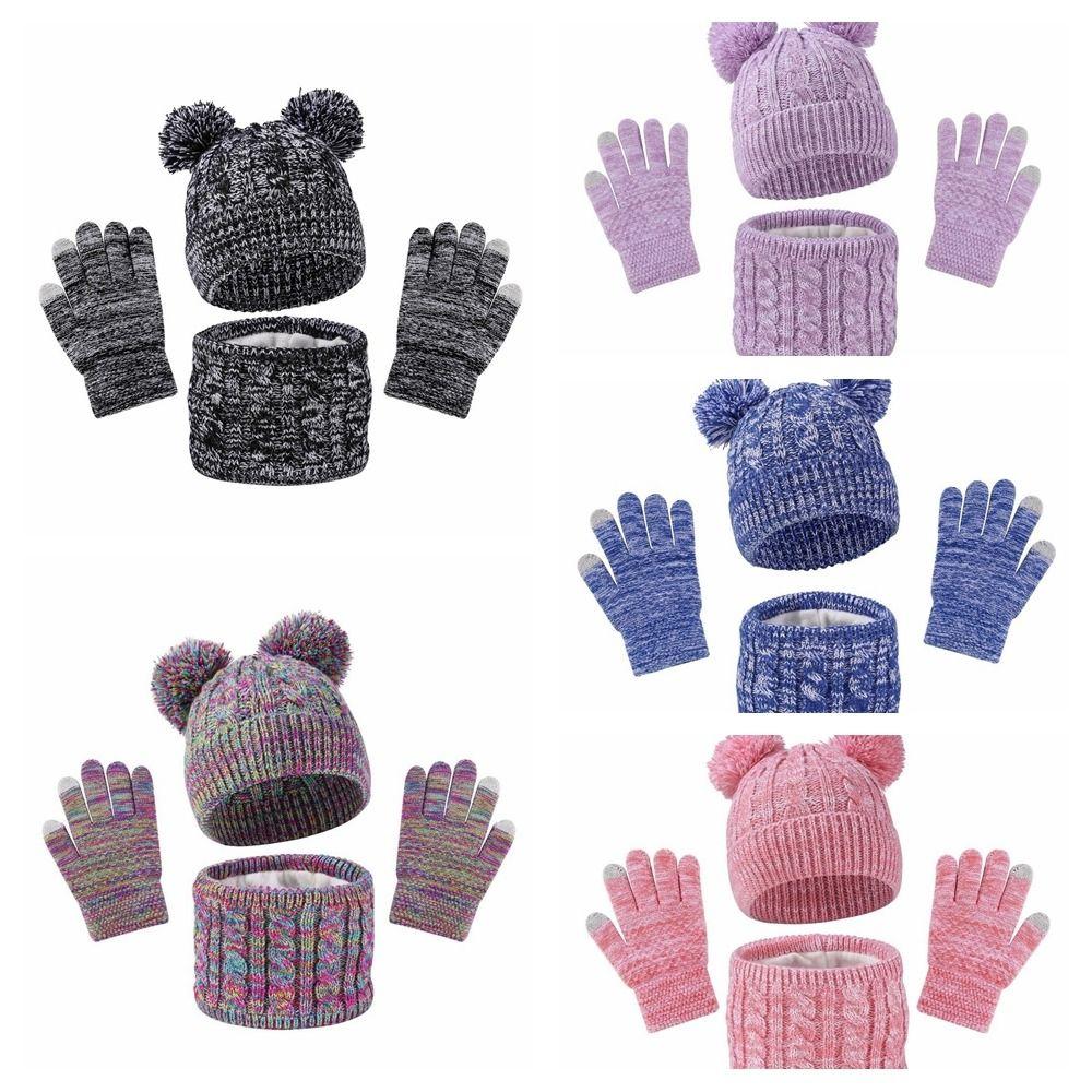 Thickened Baby Hat Scarf Gloves Set Warm Ears Kids Hat Set Fashion Toddler Knitted Hats  Girls
