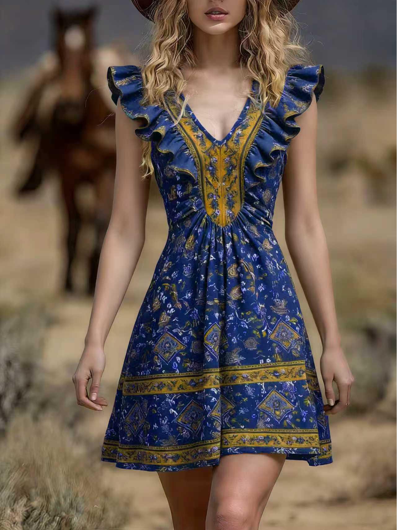 2026 Spring/Summer Trendy European & American Printed Women s Dress Extra Extra Large