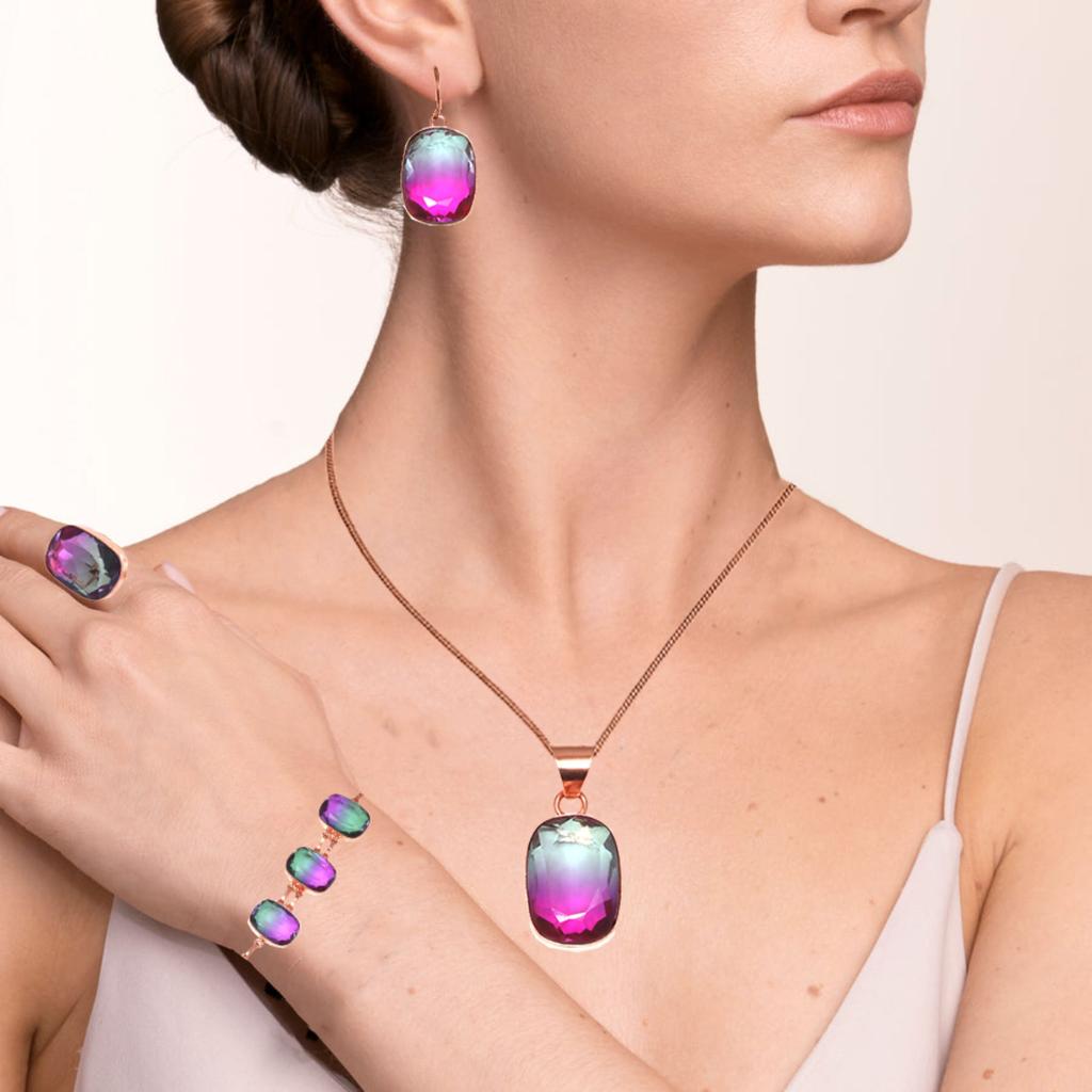 Bio-Tourmulian 14 Ct Rose Gold Plated Jewelry Bracelets &Earrings 7-8''