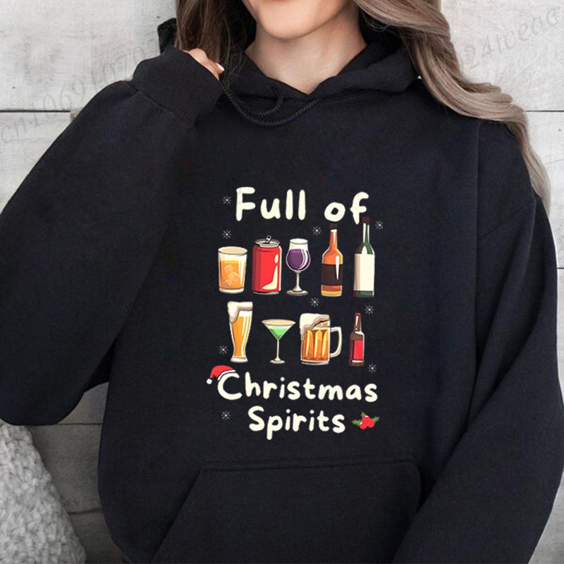 Vtipné vánoční párty mikiny s kapucí, Vtipné mikiny s kulatým výstřihem, Mikiny plné vánoční nálady, Veselé Vánoce sportovní oblečení na pití