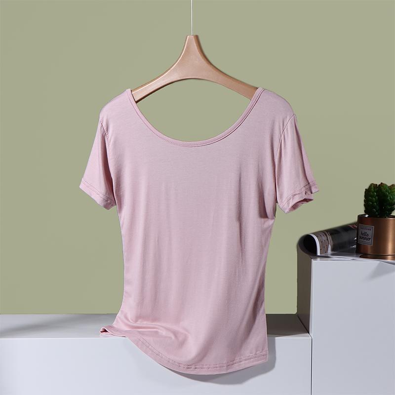 Backless Short Sleeved Beautiful Back T-shirt for Women In Summer Thin Slim Top with An Anti Penetration Base Underneath