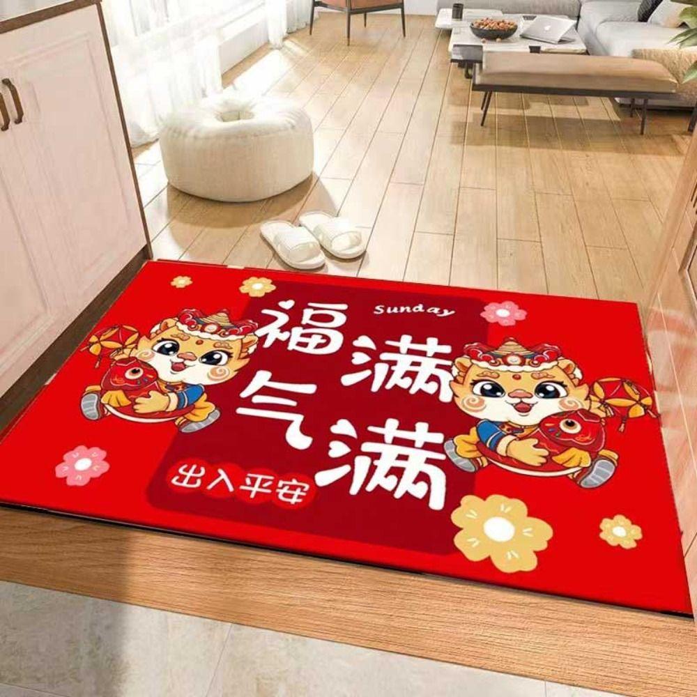 Red Welcome Mats Anti-skid Carpets Area Rug New Year Entrance Doormat  Washroom
