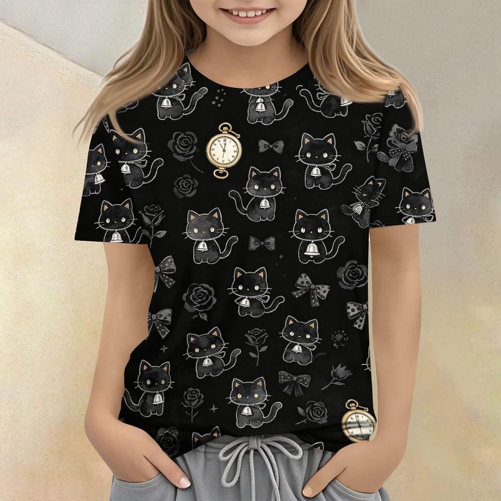 Kids Animal Print Crew Neck Short Sleeve Casual Loose Fit T Shirt Comfortable Cotton Blend Fabric Soft Texture Summer Wear