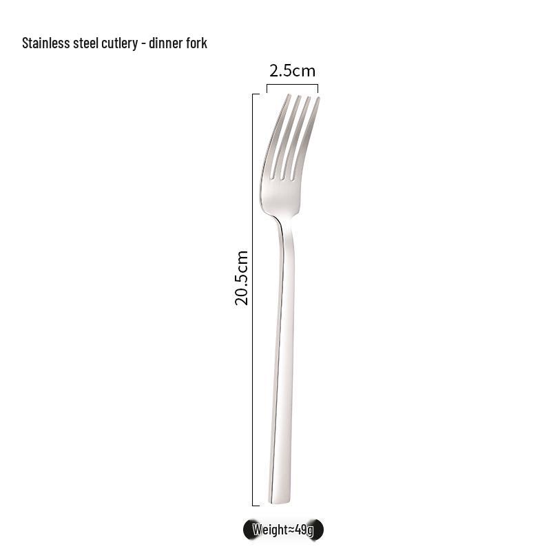 Square Handle Stainless Steel Cutlery Set: Knife, Fork, and Spoon for Hotels and Restaurants.