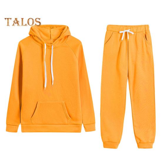 

2 шт./комплект женский костюм с капюшоном брюки однотонный плюш длинный рукав толстый верх эластичный пояс брюки с резинкой на щиколотке спортивный фитнес-костюм осень зима S жёлтый