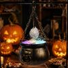 Tabletop Halloween Decor Cauldron Decoration, Spooky Large Witch with Colorful LED Light, Black Holiday Party Supplies Plastic Pot Candy Bowl