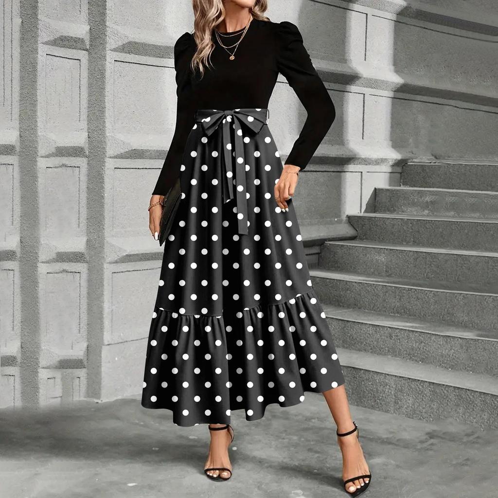 Women's Floral Print High Waist Fashionable And Elegant Dress