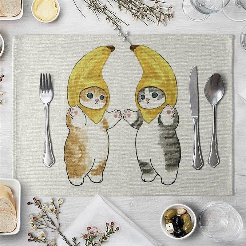 Mantel Individual Para Mesa de Comedor Lindo Gato Dibujo Animado Animal Estera Posavasos Creativo Estampado Resistente al Calor Accesorios de Cocina Comedor Almohadilla Caliente