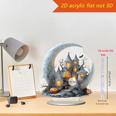 Halloween Ornaments 2D Acrylic Flat Ghostly Candlelight Decoration Spooky Night Light Ornaments for Desk Home Office Cafe