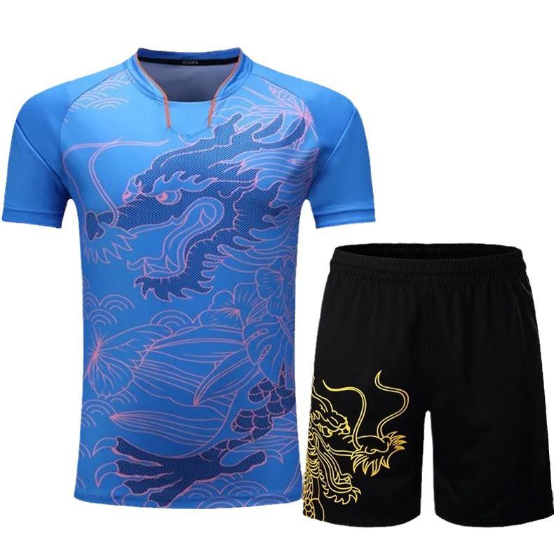 Unisex Schnelltrocknendes Drachenmuster Tischtennis-Uniformset - Sommer Kurzarm Sporttrikot für Training & Wettkampf