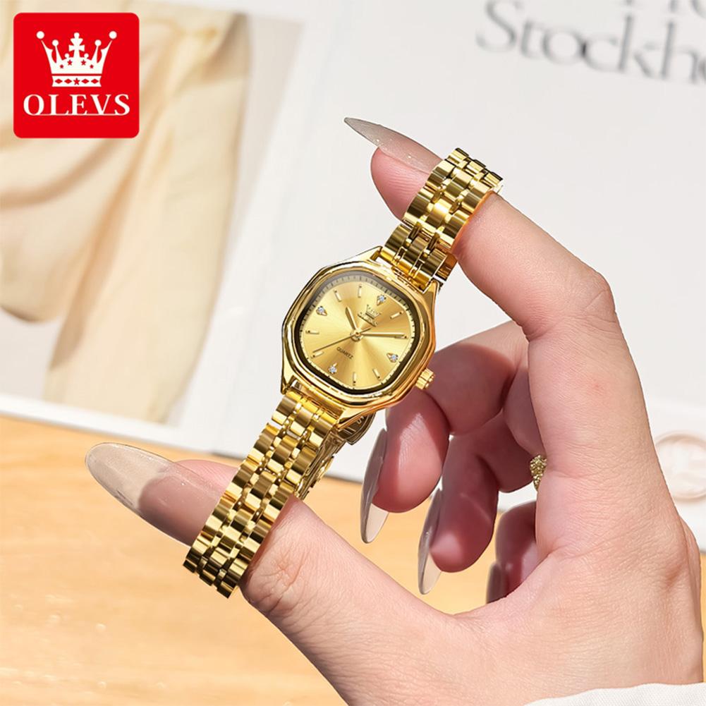 OLEVS 5888 Woman Watch Fashion Elegant Small Square Dial Gold Watches for Women Solid Steel Strap Original Quartz Wristwatches