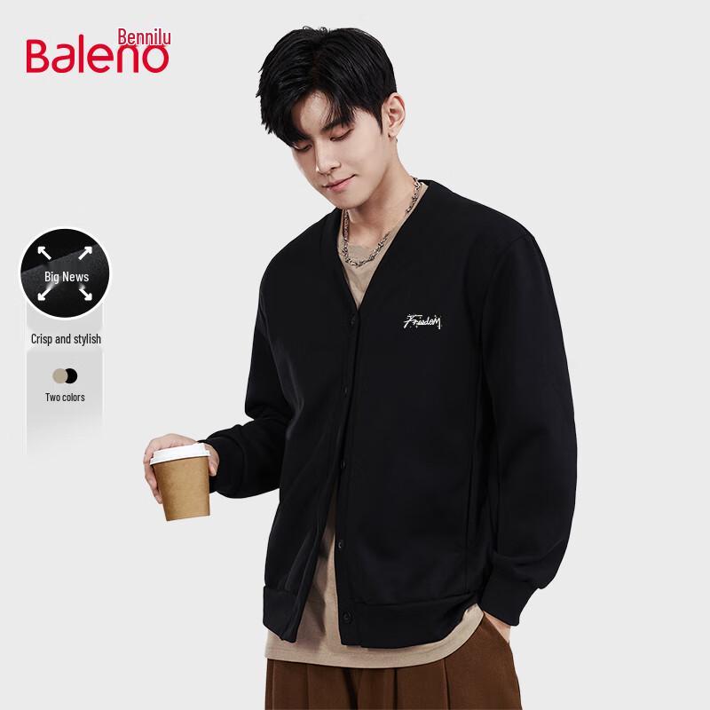 Baleno Men's V-Neck Letter Print Button Cardigan