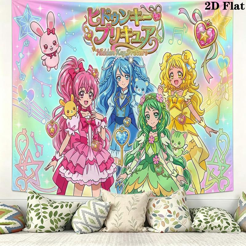 Hidden Key Precure Wall Tapestry Aesthetic Wall Hanging Printed Fabric Blanket Decorative Tapestries for Bedroom Living Room Home Decor
