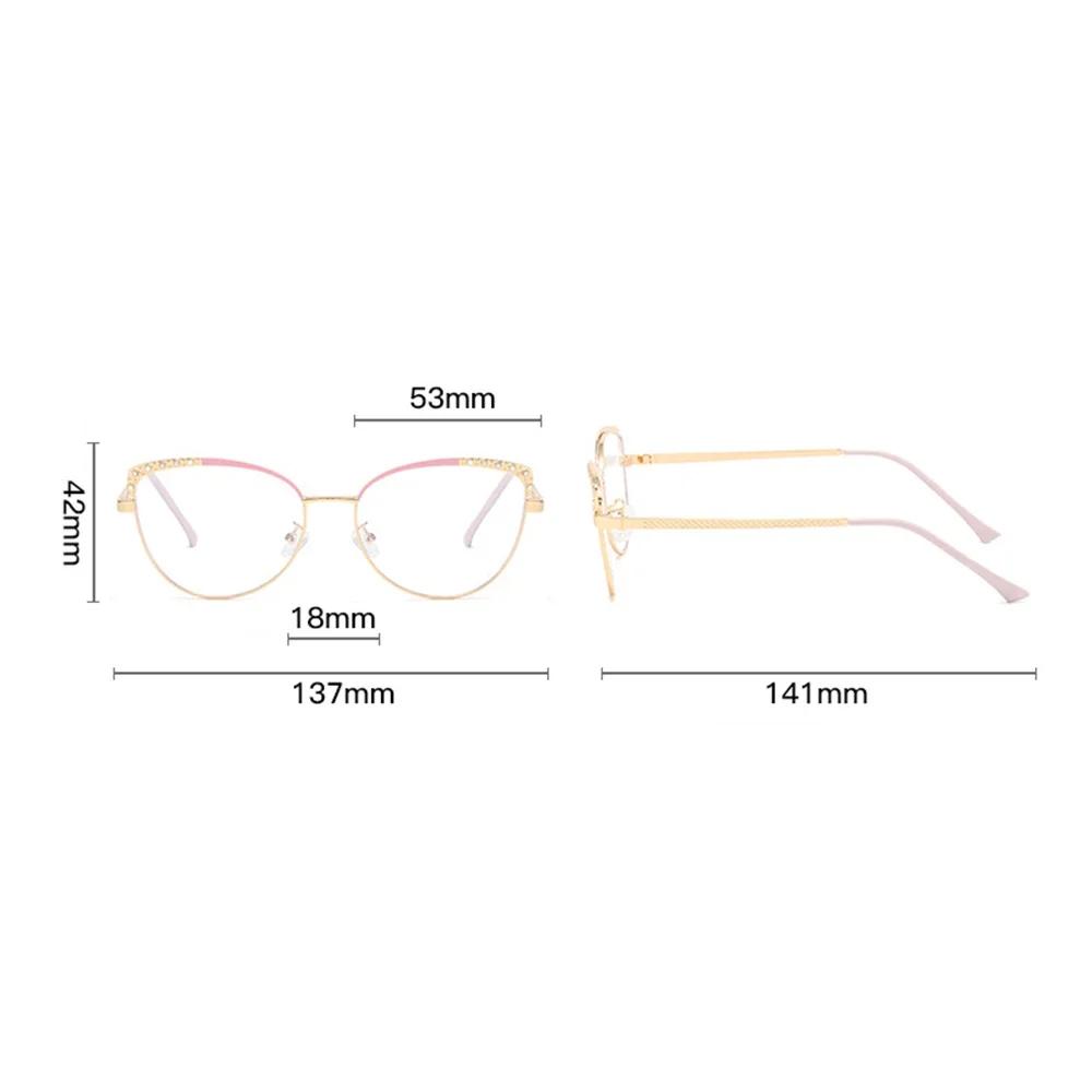 New Cat Eye Diamond Metal Glasses Frame Myopia Frames Optical Eye Glasses Fashionable Elegant Anti Blue Light Flat Glasses