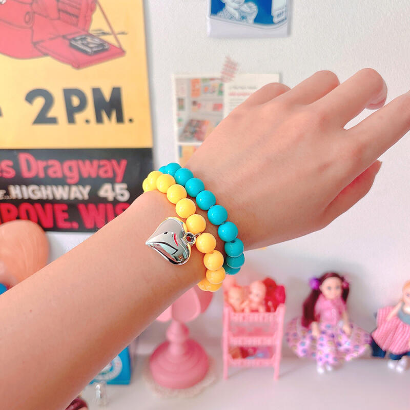 Silver Heart Bead Bracelet (8 Colors)