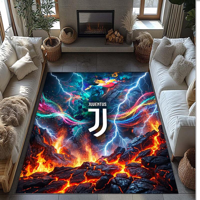 Tappeto in Flanella Stampato Juventus FC Antiscivolo Morbido Poliestere Tappeto per Pavimento Tappetino Decorativo per Interni per Camera da Letto Soggiorno Divano