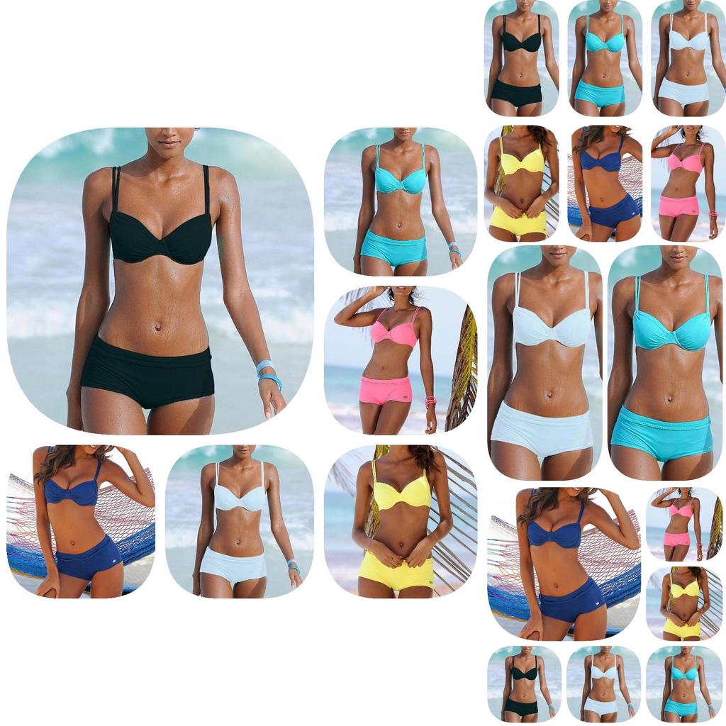 Elegant Solid Color Bikini For Women Sexy Backless Swimsuit With Underwire