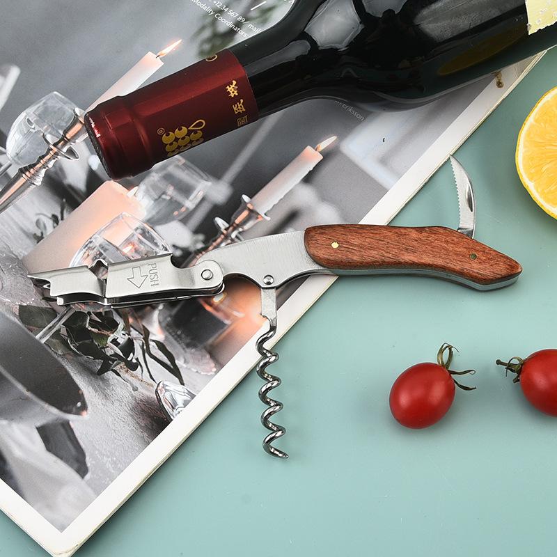 Stainless Steel DIY Wood Handle Wine Personalized Corkscrew Professional Wine Opener Portable Multifunction Kitchen Accessories 6