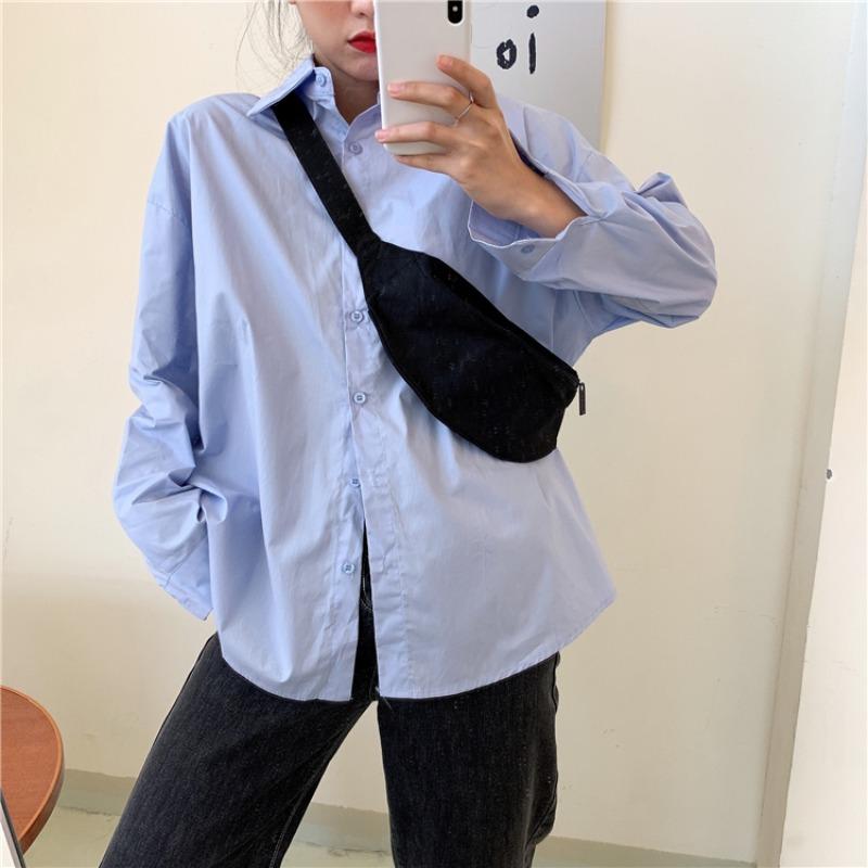 

Модная весенняя повседневная свободная белая рубашка женская с длинным рукавом однотонная с отложным воротником офисная женская блузка однобортная элегантная женская блузка топы 25572 XL синий