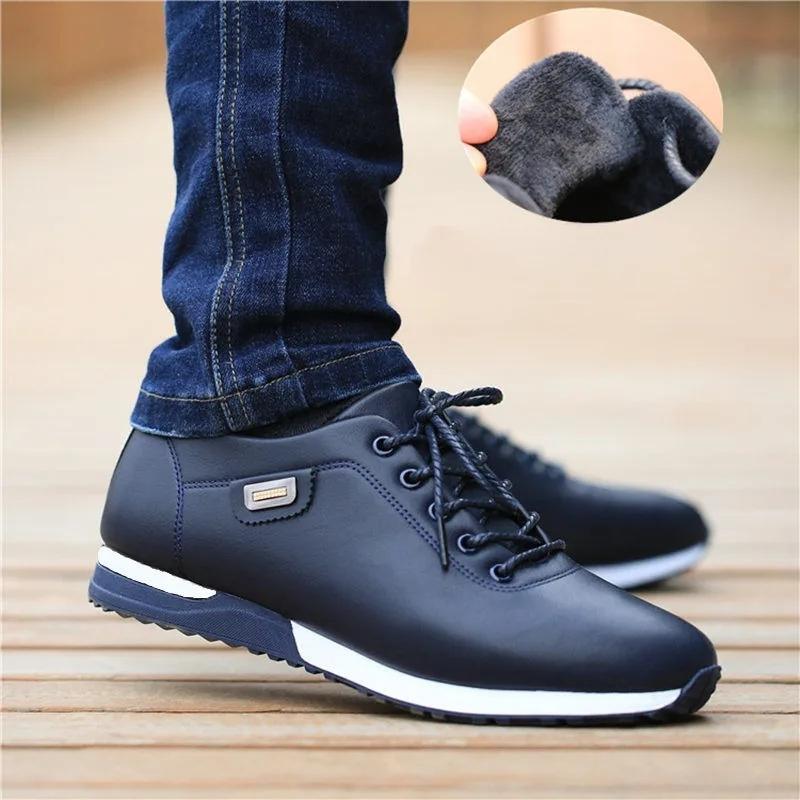 Fashion Men Leather Casual Shoes Fashion Trend Breathable Sneakers Men's Business Work Leather Shoe Hiking Shoes Plus Zapatos De Hombre
