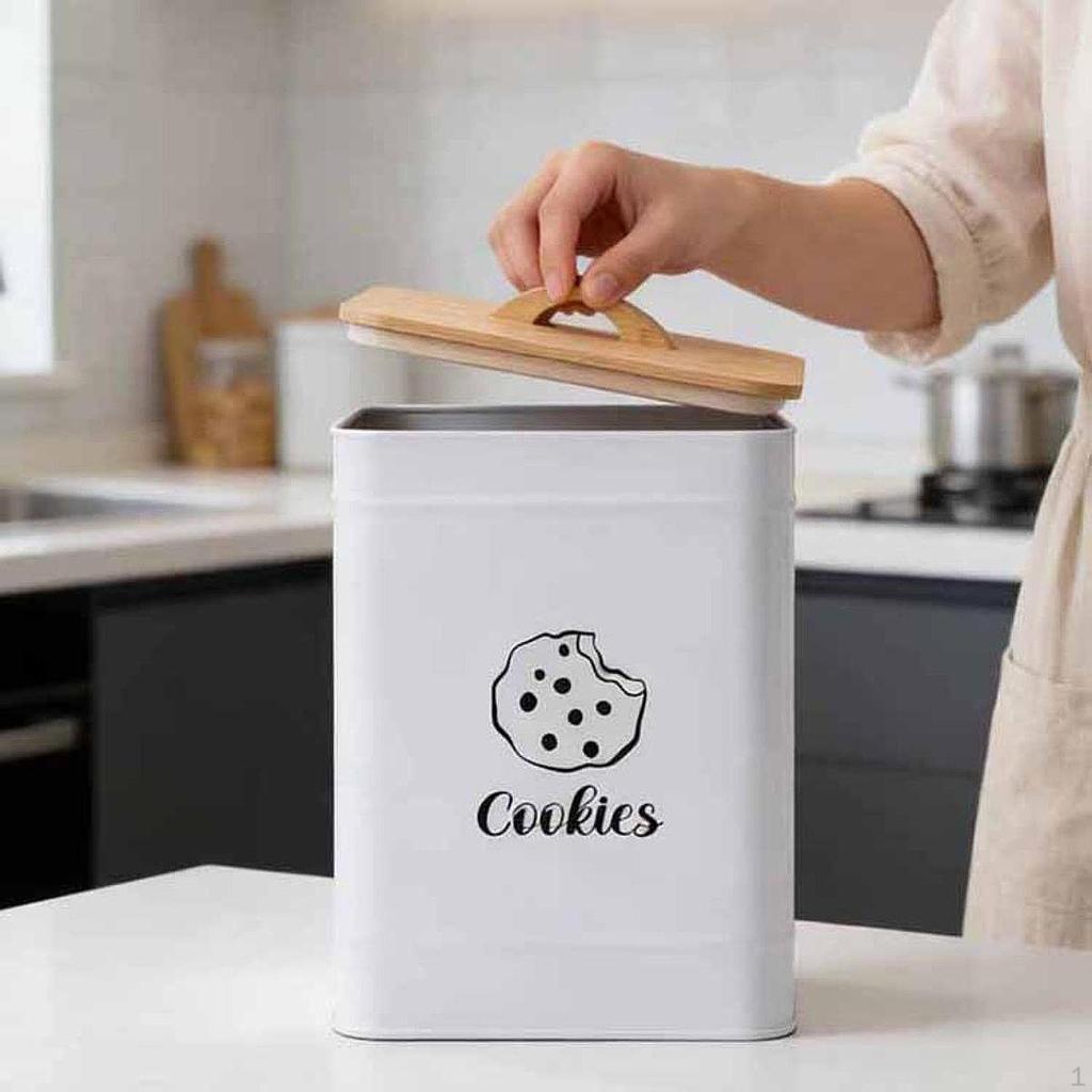 Cookie Jar Food Container Carbon Steel with Airtight Lid Large Capacity Sealed Storage Tin Organizer