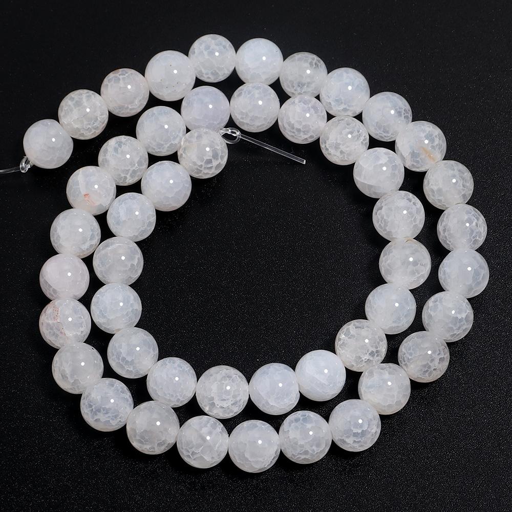 6 8 10mm Natural Agates Stone Beads White Ice Flower Round Loose Gemstone Bead For Jewelry Making DIY Necklace Bracelet Findings