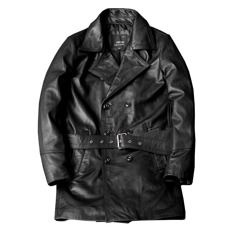 Genuine Cowhide Leather Jacket for Men Motorcycle Business Casual Suit Lapel Large Size Coat