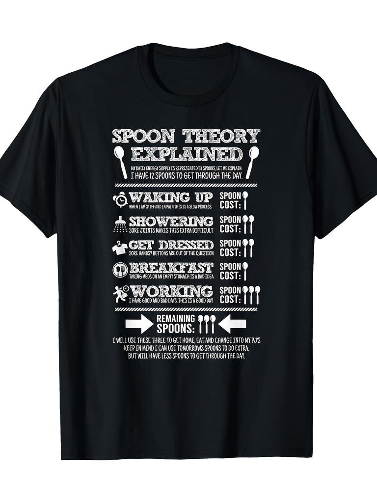 Men's Spoon Theory Explained Chronic Illness Awareness T-Shirt - 180gsm Soft Round Neck Short Sleeve, Fibromyalgia & ME/CFS Support, Educational Spoon
