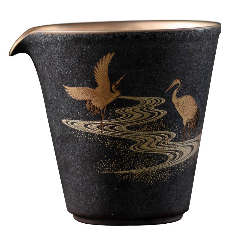 Silver Spot Black Ceramic Fairway Cup Tea Sea Rough Ceramic Crane Tea Cup Vintage Home Ceramic Kung Fu Tea Set
