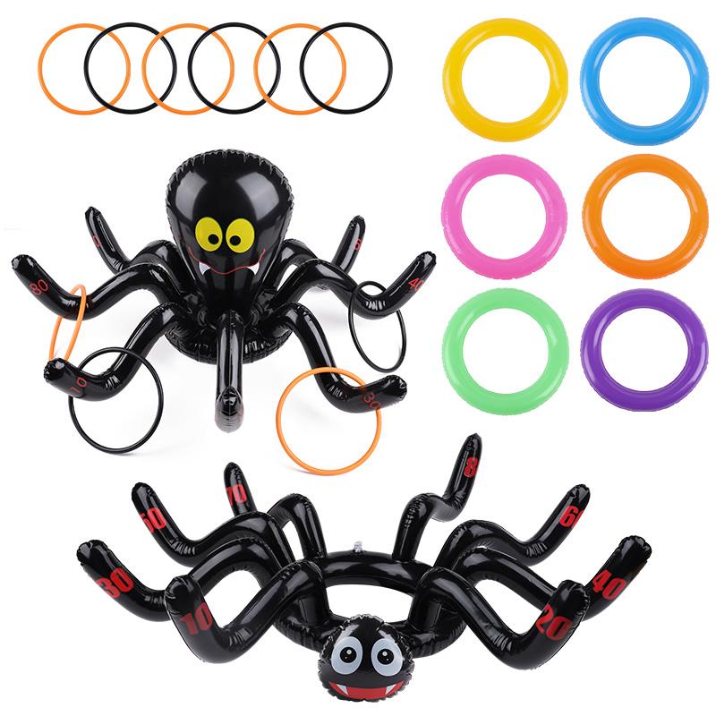 Halloween Ring Toss Games Inflatable Spiders Ring Toss Toy for Kids Halloween Party Favors Supplies Indoors Outdoors Party Games