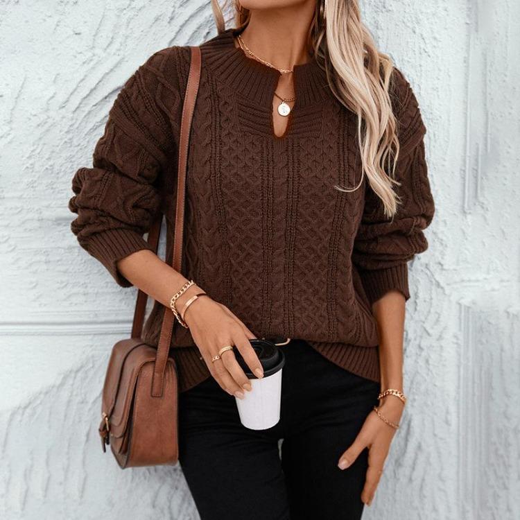 Vintage Knitwear Sweater Loose Long Sleeve V-Neck Pullover Solid Color Top Autumn Winter