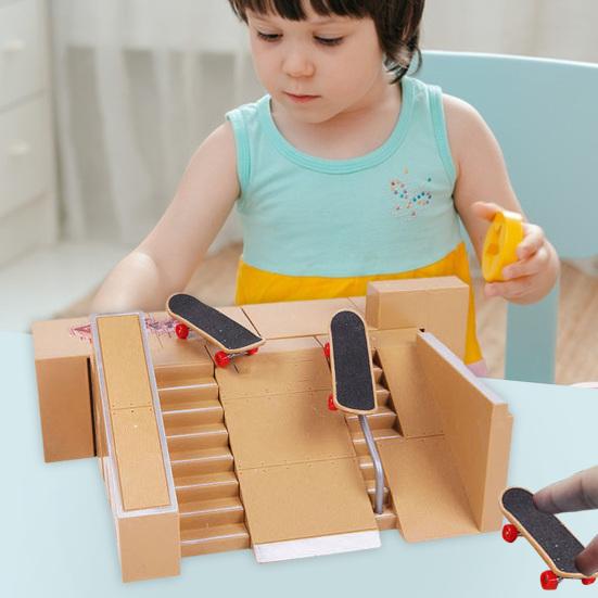 1 Set Fingerboard Skate Park with Mini Skateboards Professional Ramps Part Desktop Competition Venue Relieve Boredom Fidget Toys Children