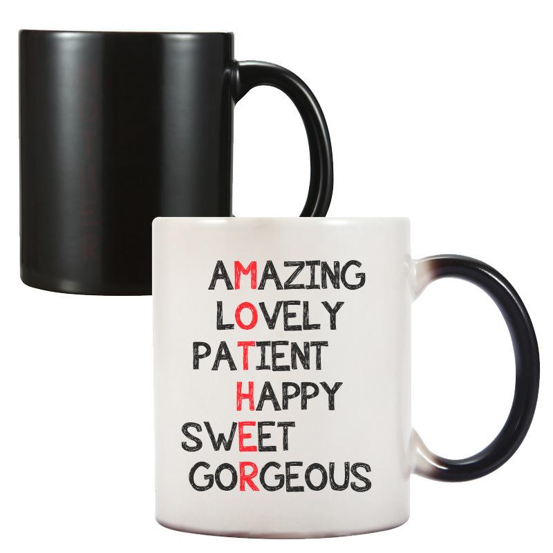 Englische Schriftzeichen Muttertag Keramik-Kaffeebecher Wasserbecher temperaturempfindliche farbwechselnde Tasse Wasser