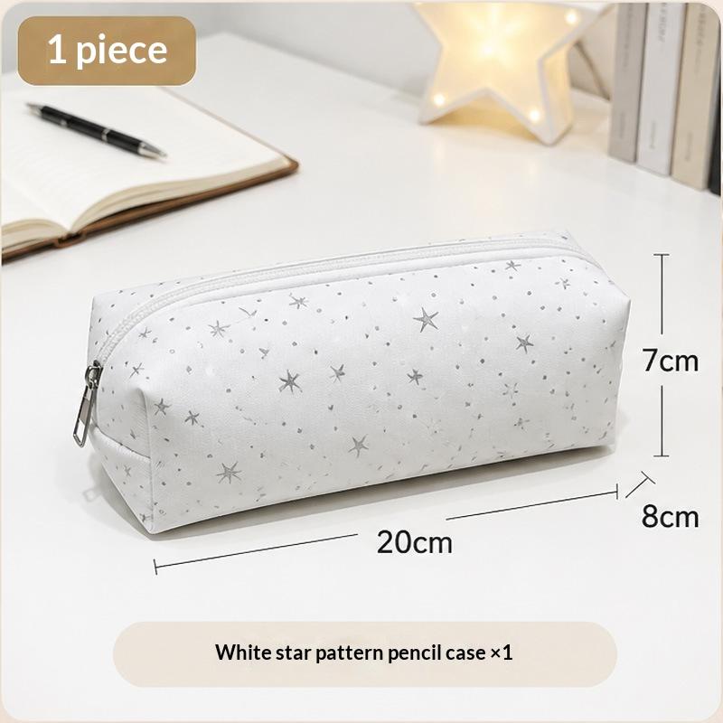 Multicolor Star Print Canvas Pencil Case Multi-Functional Portable Zippered Pen Pouch Large Capacity Portable Cosmetic Bag